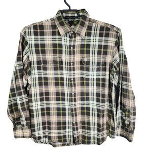Mens Timberland Green Brown Plaid Shirt Long Sleeve Button Down 100% Cotton L
